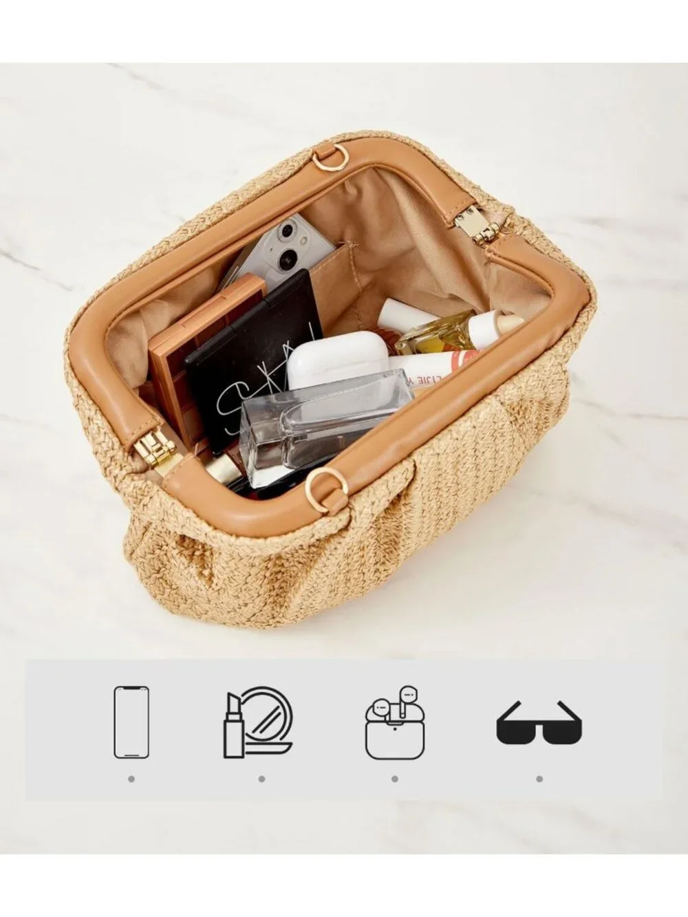 Women’s Colorful Straw Woven Clutch Purse Crossbody Evening Wedding Handbag